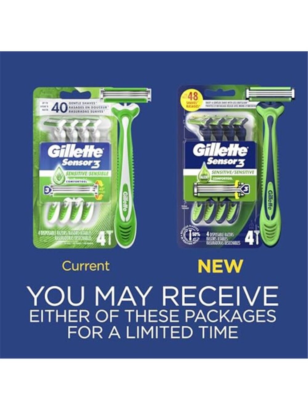 Gillette Sensor3 Sensitive Men's Disposable Razor, 4 Razors - Picture 3 of 7